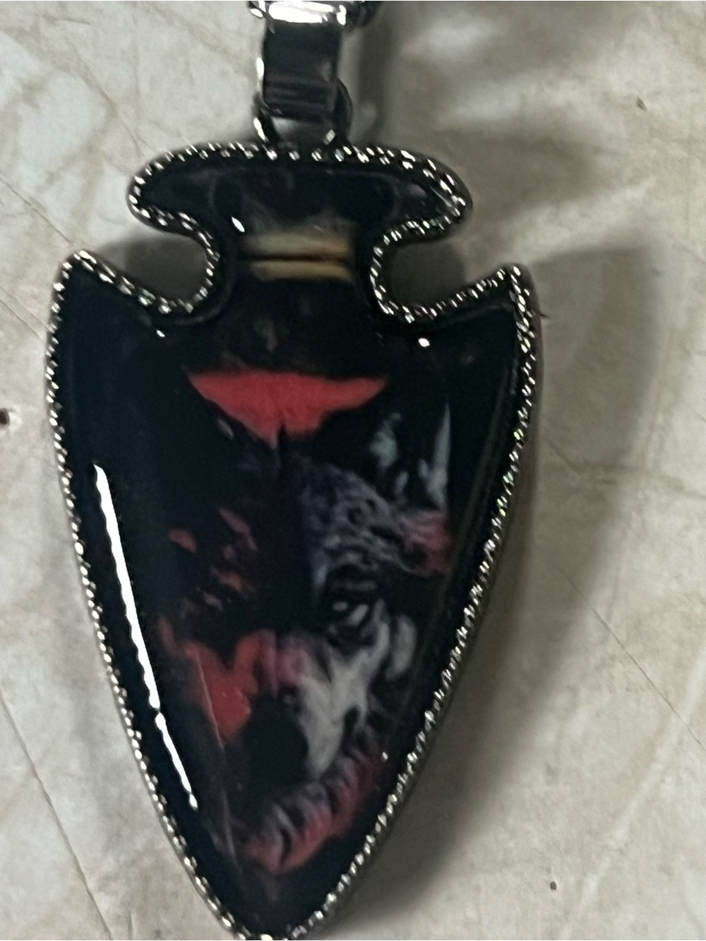 Black Arrowhead Pendant Necklace with Red & White Accents N162
